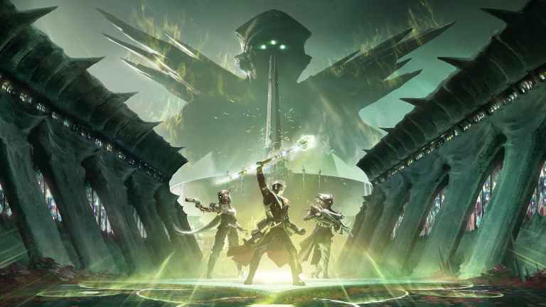 Season of the Witch key art with three guardians and Eris Morn in the background