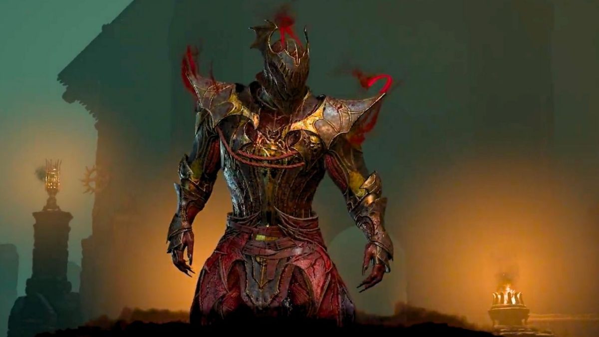 A man wearing a battle pass armor skin from season two of diablo 4