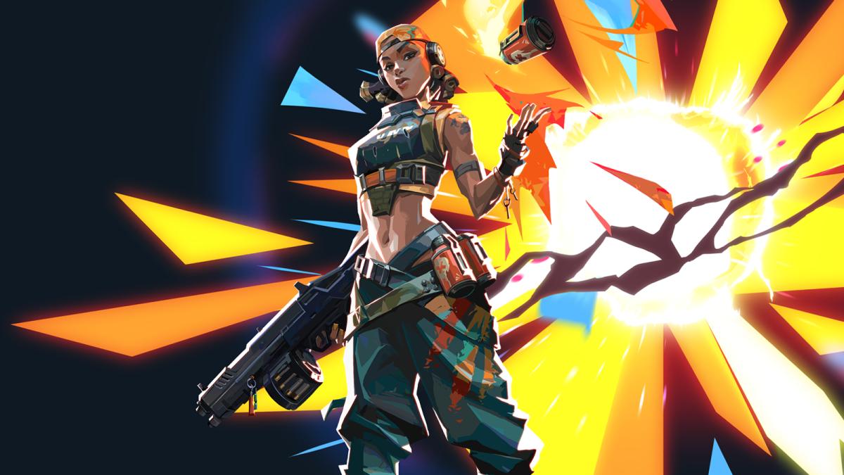 Raze plays with a grenade in front of a splash wall in VALORANT.