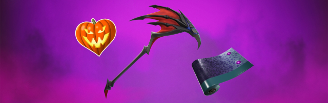 All fornite rewards, a jackolantern, pickaxe, and wrap