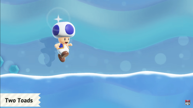 A Blue Toad about to enter the water in Mario Wonder.