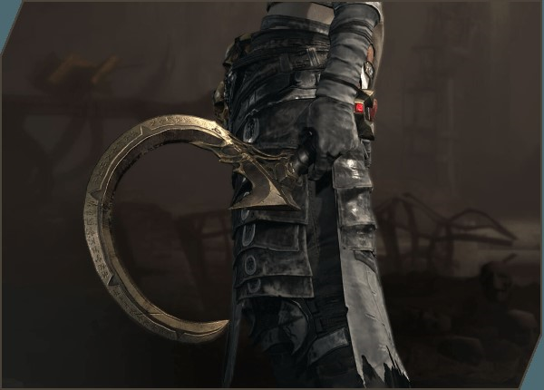 A screenshot of the Butcher's Meat Hook transmog for Diablo 4.