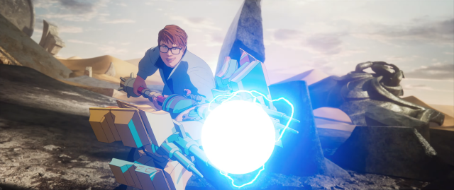 PawN holds Jayce's hammer on a desolate landscape.