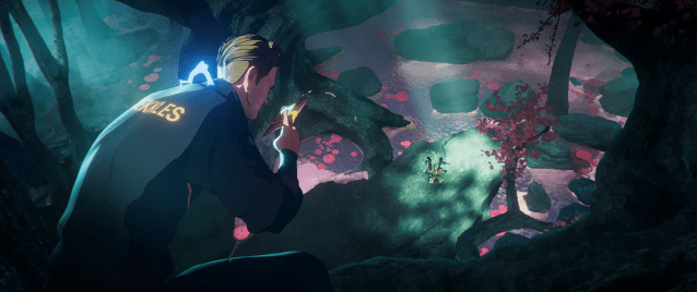 Rekkles holds Kennen's kunai as he looks down at Deft and Meiko.