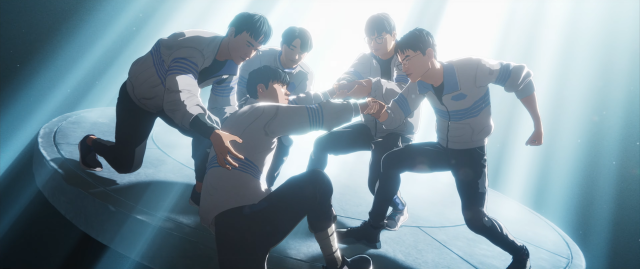 Deft is picked up from the floor by the members of the 2022 DRX roster.