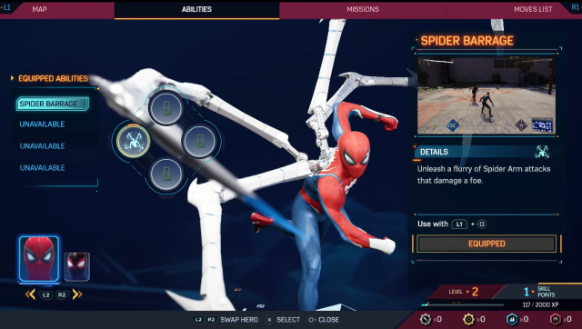 The ability screen for Peter Parker