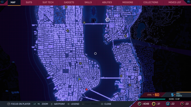 A map of NYC showing where to begin and end the Soar trophy in Spider-Man 2.