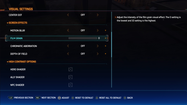 The Film Grain setting in Spider-Man 2