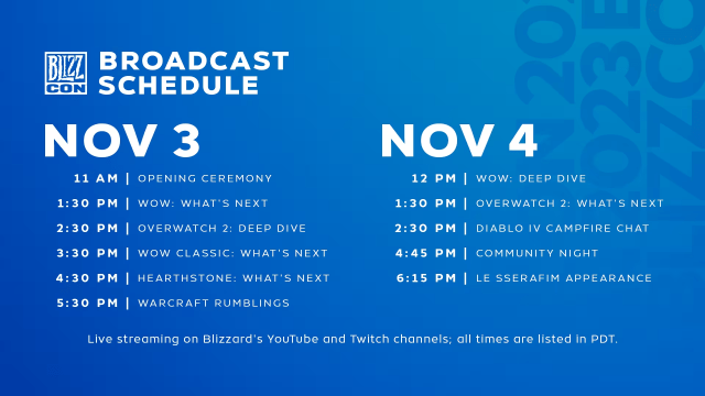 BlizzCon 2023 broadcast schedule