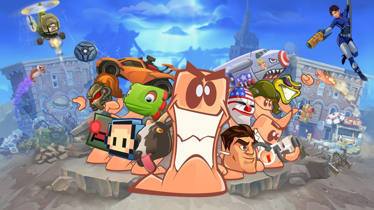 Worms and other cartoon characters getting ready for battle.
