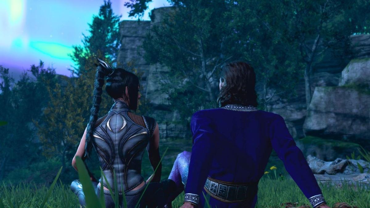 Gale and Shadowheart watching the night sky in BG3
