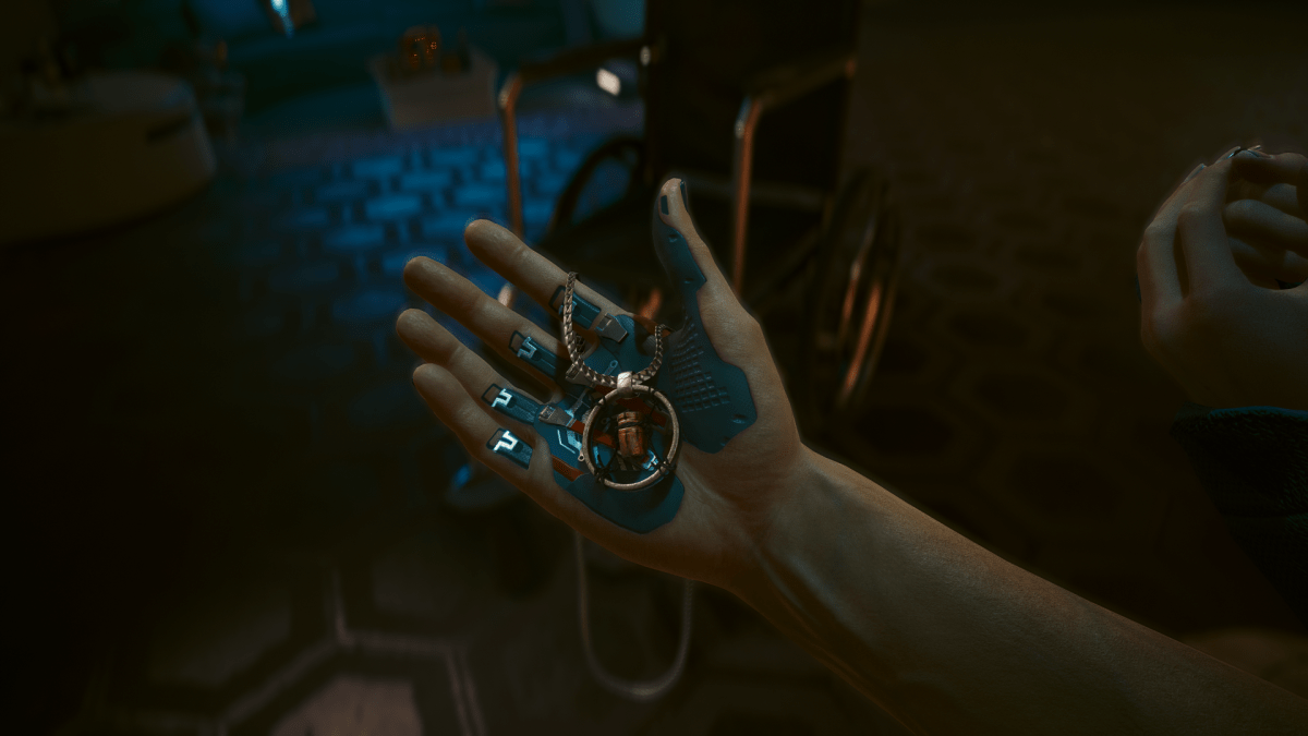 The bullet necklace made from the bullet removed from V's skull in Cyberpunk 2077.