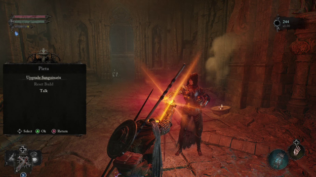 Interact with Pieta to respec in Lords of the Fallen