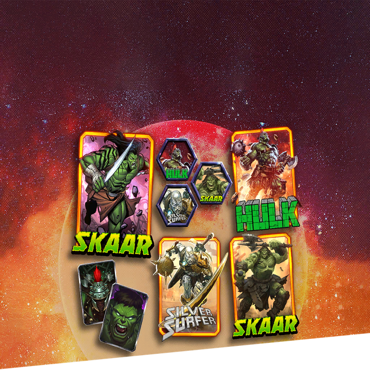 Leaked artwork for Marvel Snap's January season themed around Skaar and Planet Hulk.