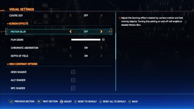 motion blur setting in spider-man 2