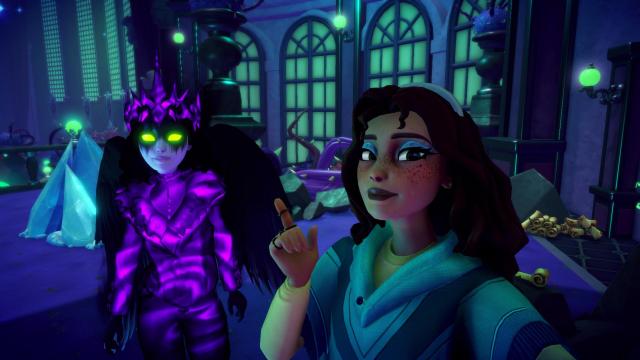 The player taking a selfie with The Forgotten on the top level on the Dark Castle.
