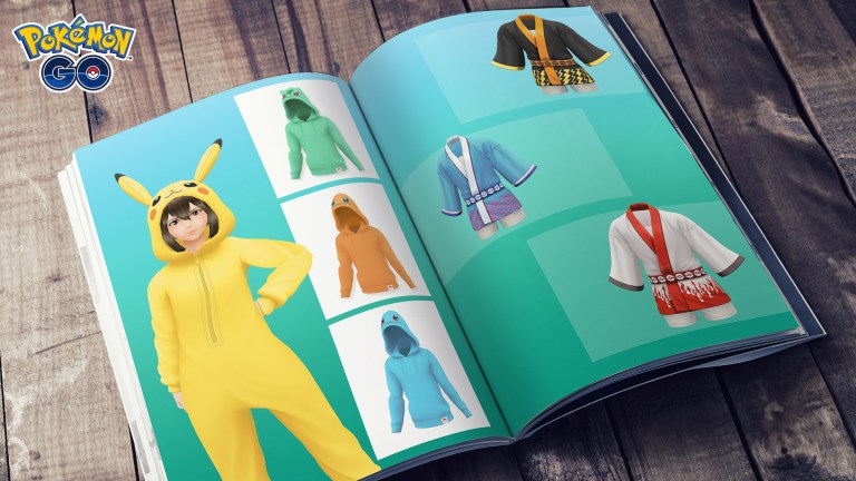 Pokemon Go avatars and outfits as seen in a scrapbook