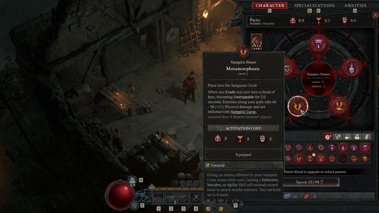 A card showing a vampire ability available in season two of diablo 4