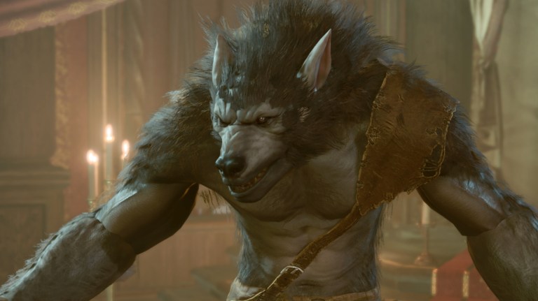 A werewolf chatting to a player in Baldur's Gate 3