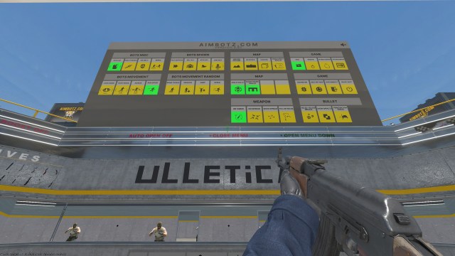 A menu of custom options for CS2 aim training in Aim Botz.