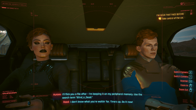 Aurore and Aymeric discussing the Voodoo Treasure in the back of their car in Cyberpunk 2077.