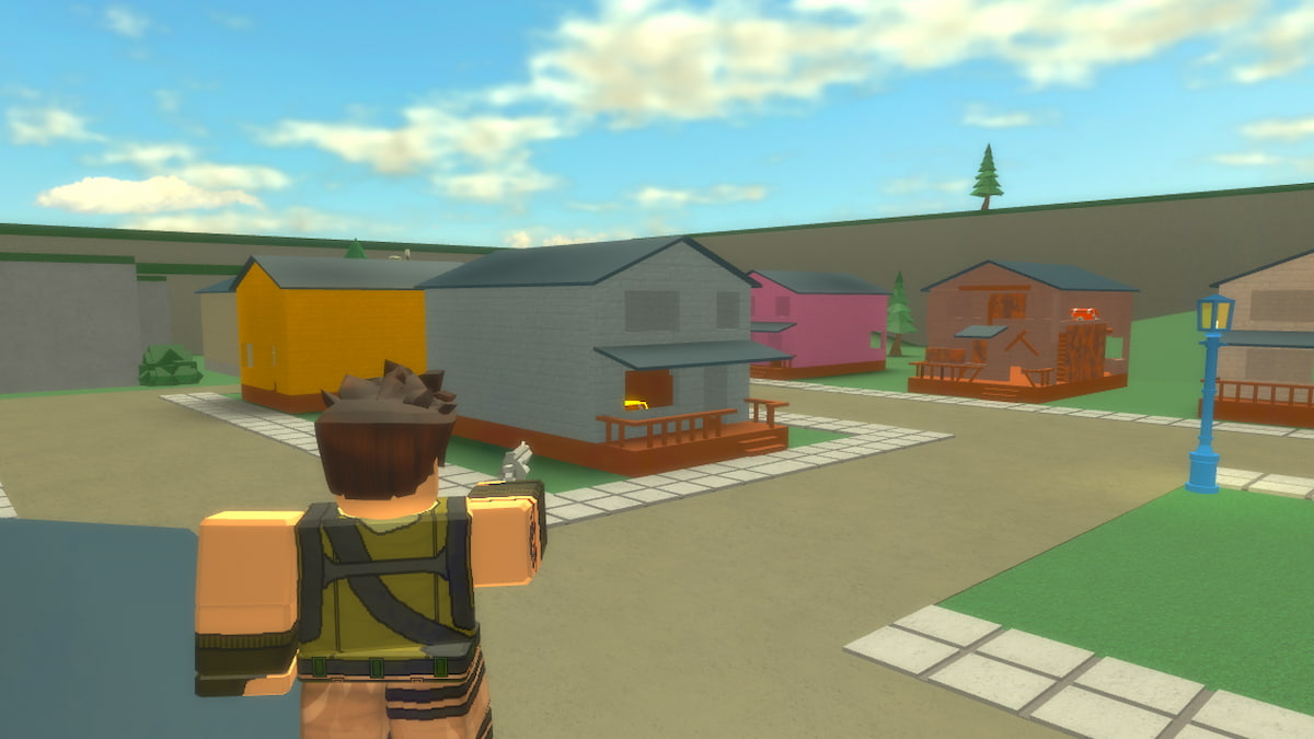 Fortblox character shooting a gun