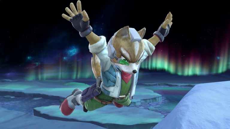 Fox falling through the air in Super Smash Bros. Ultimate.