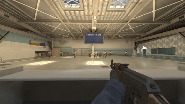 CS2 screenshow shows how GGPractice Training Hub, a custom map inspired in VALORANT's training map, looks.
