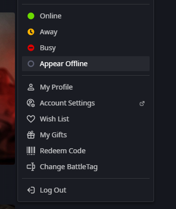 Image of the appear offline feature on Battle.net