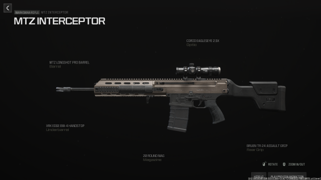 A screenshot of a custom MTZ Interceptor class in MW3.