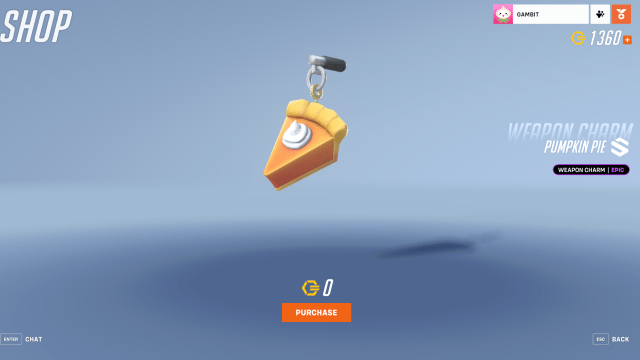 The Pumpkin Pie Weapon Charm in the Overwatch 2 shop.