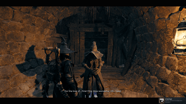 The hero speaking to Leywise in the tunnels of the Forlorn Coast in Remnant 2.