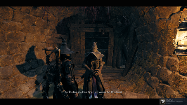 The hero speaking to Leywise in the tunnels of the Forlorn Coast in Remnant 2.