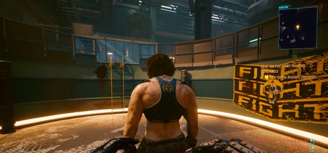 Fighting Rhino in the Beat on the Brat quest in Cyberpunk 2077;