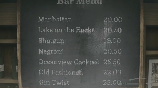 Oceanview Hotel Cocktail Bar menu in Alan Wake 2