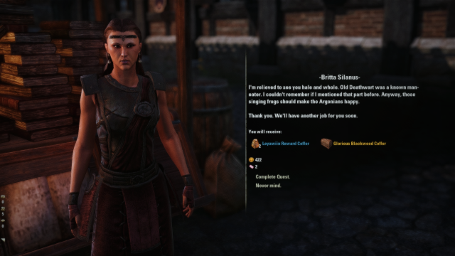 Britta Silanus rewarding the player in The Elder Scrolls Online