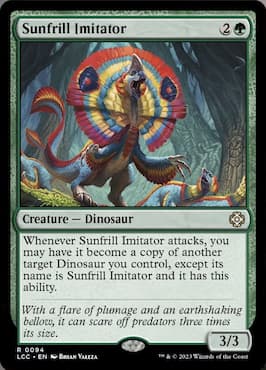 Image of dinosaur with colorful feathers in forest