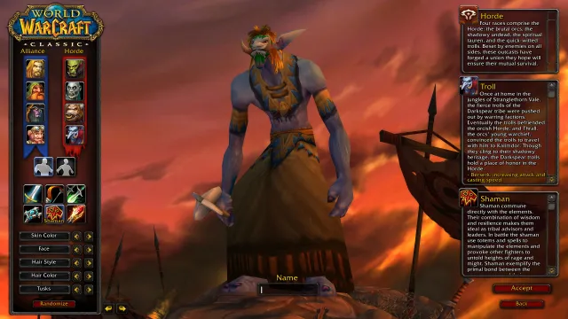 A Troll Shaman standing on the character creator screen