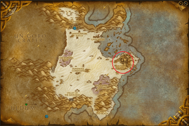 Map of Tanaris showing the exact spawn locations of Doomwalker