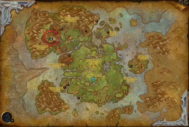 Map of the Emerald Dream showing the exact entrance of Amirdrassil
