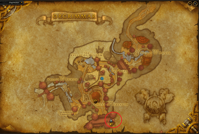 Map of Orgrimmar showing the exact location of portal room