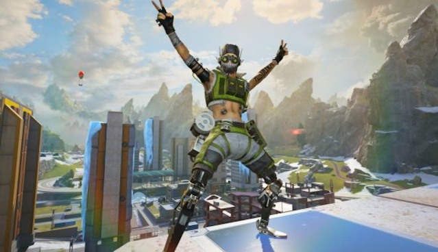 Octane in Apex Legends holding his hands in the air