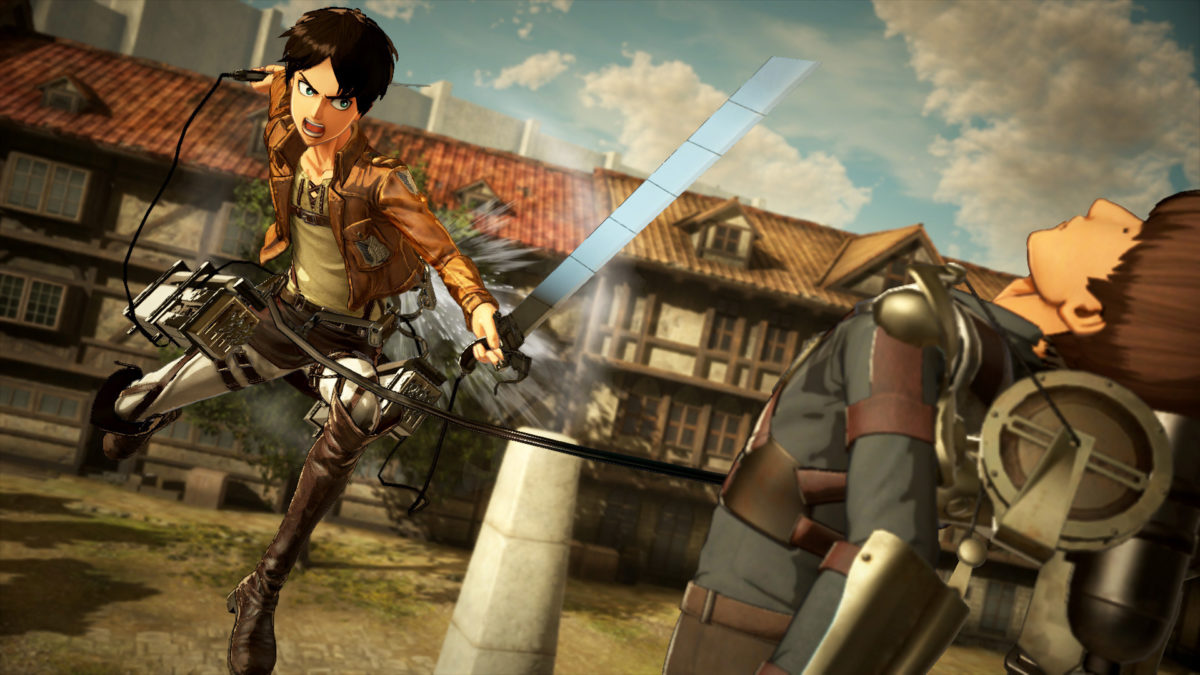 Eren Yeagar attacks an enemy.