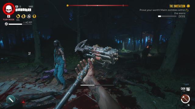 A sledgehammer being used to maim zombies