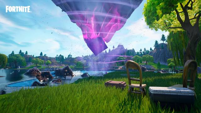 Fortnite's Loot Lake floating in the sky.