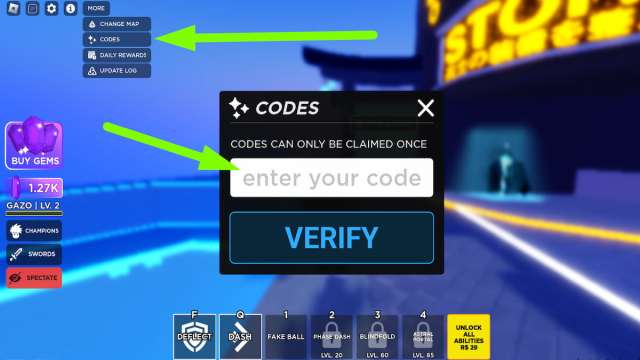 How to redeem codes in Death Ball