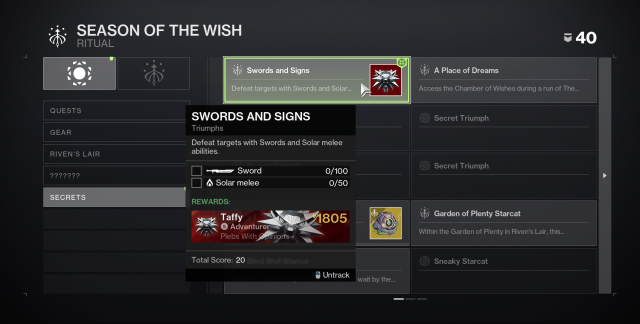 The Witcher emblem in Destiny 2, shown via the Triumphs page.
