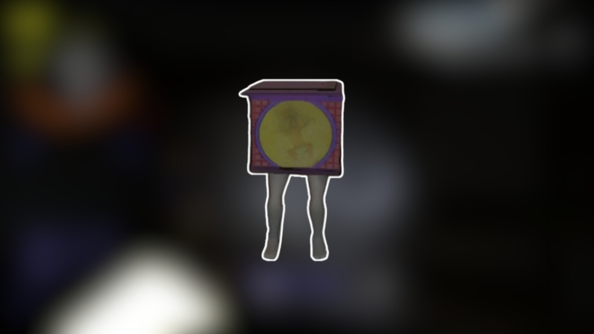 A screenshot of Lethal Company's Jester on a blurry background.