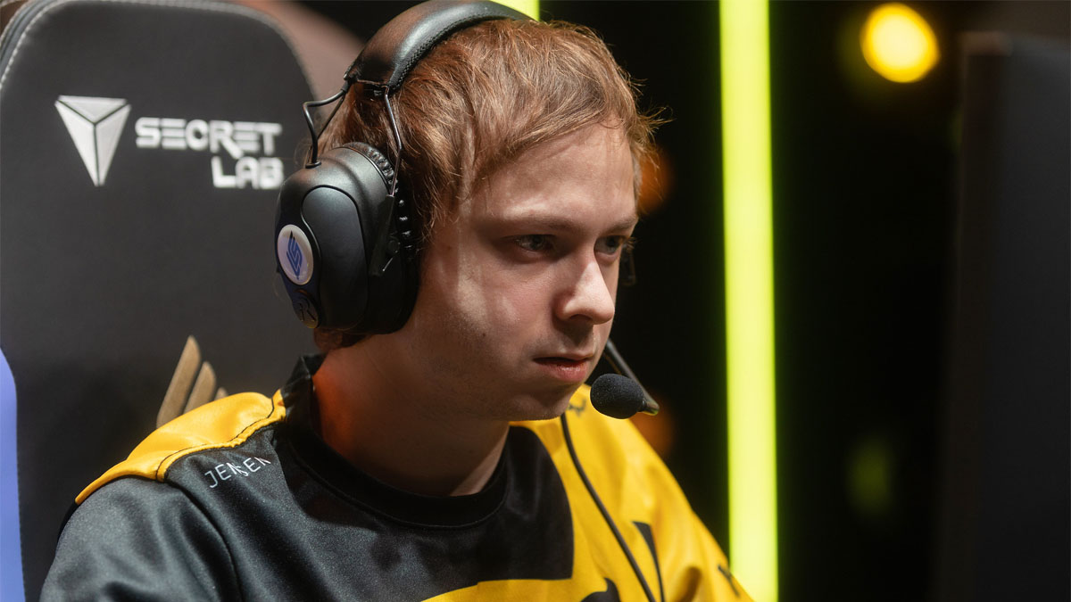 Jensen, a player for Dignitas' LoL squad, sits and plays during the LCS 2023 season.