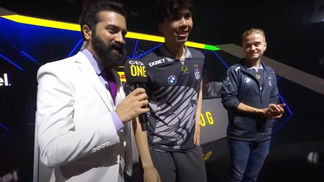 Taiga doing a post game interview at an ESL Dota 2 event.